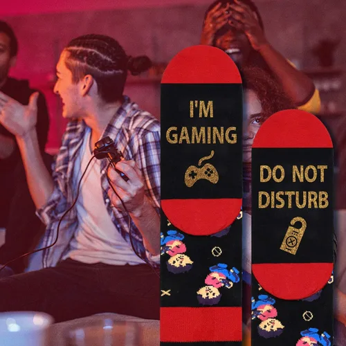 Vista 4 de Calcetines divertidos para videojuegos, calcetines novedosos para hombres, mujeres, adolescentes y niños, calcetines de vestir de algodón, regalo