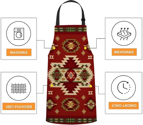Vista 4 de Delantal de chef con patrón geométrico azteca, delantal de cocina y horneado para hombres y mujeres, delantal de cocina, delantal de carnicería