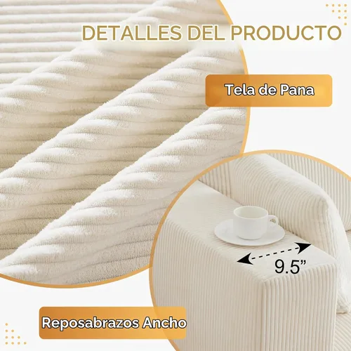 Vista 3 de WUTUTUEE Sofá modular en forma de U de 115 pulgadas, sofá modular modular de 3 plazas con 2 otomanas móviles, sofá cama convertible de pana con Beige