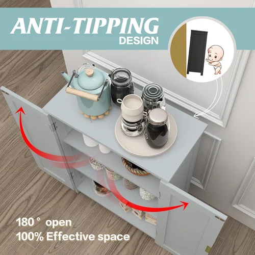 Vista 5 de TaoHFE Gabinete de almacenamiento de baño gris, gabinetes de baño independientes con 2 puertas, armario de toallas para baños, gabinetes de baño