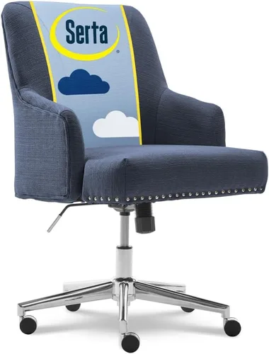 Vista 7 de Serta Leighton - Silla de escritorio para oficina en casa, elegante respaldo medio con clavos cromados, cojín de espuma viscoelástica y brazos