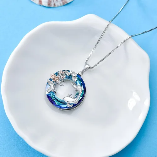 Vista 4 de YOSOPRETTY Lotus Necklace 925 Sterling Silver Lotus FlowerLotus Fish Crystal Pendant Necklace Moonstone Jewelry Gifts for Women Girls