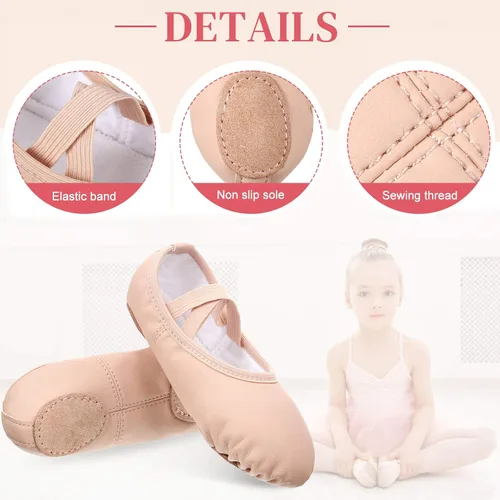 Vista 5 de SATINIOR 3 pares de zapatos de ballet para niñas pequeñas zapatillas de baile de cuero suave 3 colores zapatos de baile para niños pequeños