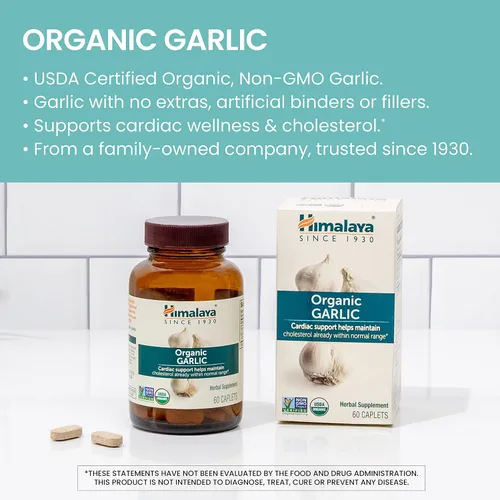 Vista 3 de Himalaya Ajo orgánico, para la salud total del corazón, colesterol y apoyo inmunológico, 1.400 mg, 60 cápsulas, suministro de 15 días