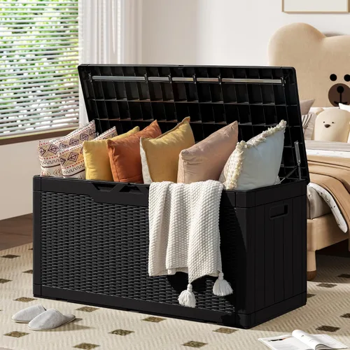 Vista 9 de YESHOMY Contenedores de almacenamiento de plástico de 30 galones con tapa, organizadores de cajas apilables para sala de estar, oficina, dormitorio