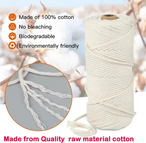 Vista 4 de Cordón de algodón para macramé 3mm x 109 yardas, cuerda de macramé natural color beige, suministros perfectos de algodón para macramé, para hacer