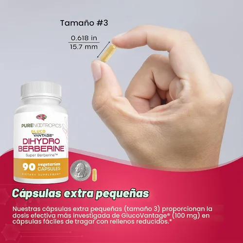 Vista 6 de Pure Nootropics Suplemento de dihidroberberina (GlucoVantage) 100 mg, 90 Super berberina, biodisponibilidad mejorada, cápsulas vegetarianas pequeñas