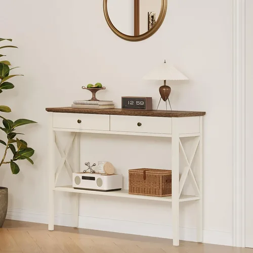 Vista 6 de ChooChoo - Mesa de entrada de granja de 39 pulgadas con cajones y estante de almacenamiento 11.8"D x 39.4"W x 31.5"H, Console Table, Sofa Table