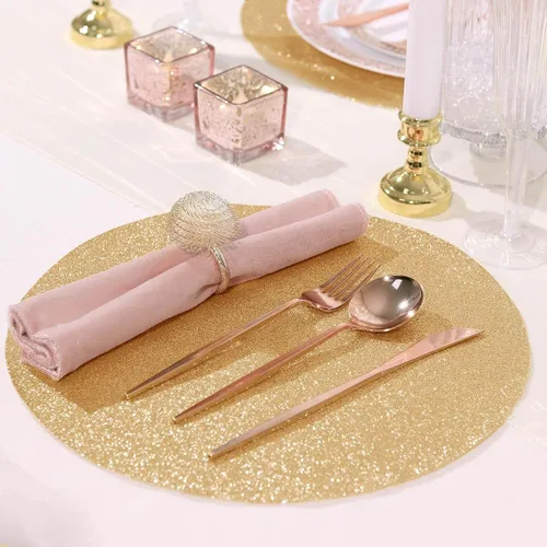 Vista 9 de Efavormart - Juego de 6 manteles individuales antideslizantes de piel sintética con purpurina, color champán para bodas, banquetes, fiestas, cocina