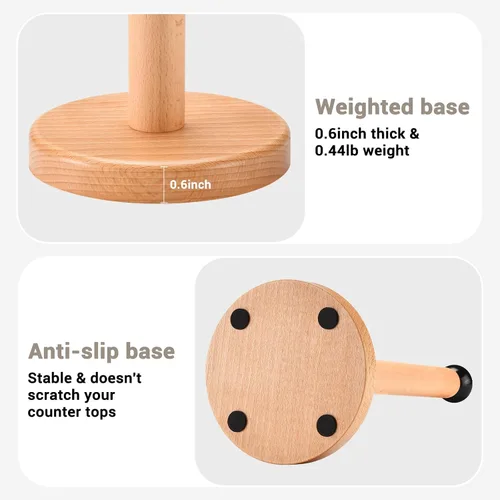 Vista 4 de Soporte para toallas de papel, soporte de rollo de cocina de madera (bola negra)
