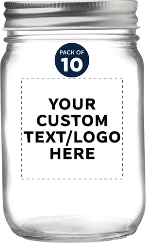 Vista 21 de DISCOUNT PROMOS Juego de 10 tarros de albañil decorativos, 12 onzas, texto personalizable, logotipo, enlatado, tapa de aluminio, color negro