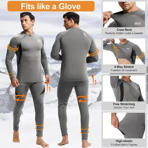 Vista 4 de Ropa interior térmica para hombre, con forro polar, equipo de caza, capa base cálida, conjunto superior e inferior para clima frío