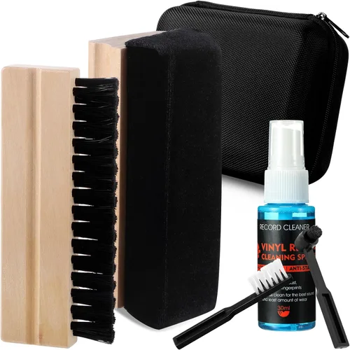 Vista 8 de Ziliny Kit de limpieza de discos de vinilo de 6 piezas, incluye cepillo de microfibra de nailon, líquido limpiador y caja de almacenamiento, kit