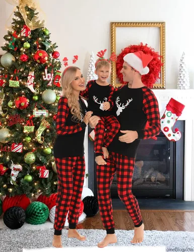 Vista 2 de SWOMOG Pijamas de Navidad familiares a juego, pijamas de Navidad para familia, parejas, adolescentes, niños, niñas, festival de ropa de dormir