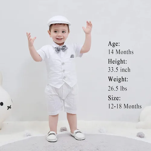 Vista 2 de HOSUKKO - Traje de bebé para caballero, mamelucos + boina + corbatín (0-24 meses)
