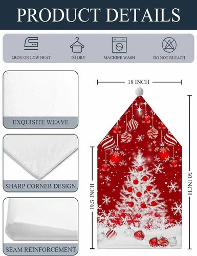Vista 2 de Fundas para respaldo de silla de comedor, bolas de Navidad con diseño de copo de nieve en color rojo de invierno, fundas para sillas de cocina Árbol