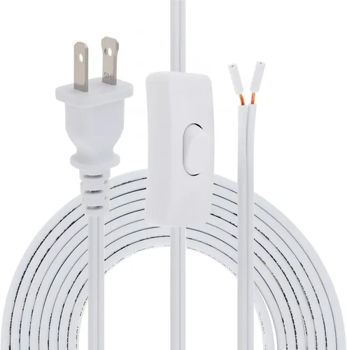Vista 10 de RTNLIT Cable de lámpara de 6 pies con interruptor de botón de encendido/apagado y enchufe polarizado, extremos pelados listos para cableado, cable