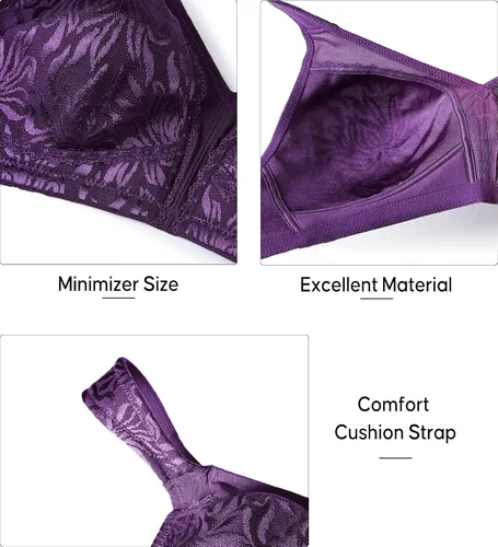 Vista 5 de ZeroBound Brasier minimizador para mujer, correa acolchada cómoda, sin varillas, cobertura completa, busto grande, sin relleno, brasier