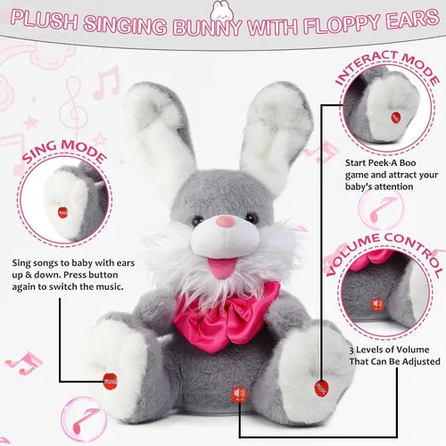 Vista 2 de MIAODAM Peek-A-Boo - Juguete de Conejo para Niños Pequeños de 1-3 Años, Animal de Peluche Parlante que Repite tus Palabras, Canta Canciones