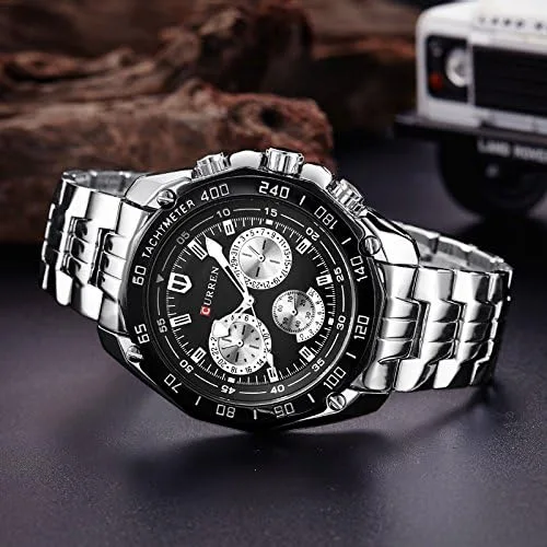 Vista 4 de CURREN Reloj de cuarzo de moda para hombre casual impermeable militar militar reloj de pulsera de acero completo