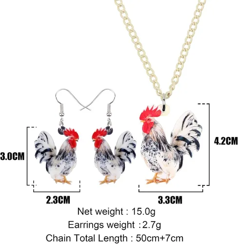 Vista 7 de DUOWEI Acrylic Chicken Earring Necklace Jewelry Sets Cute Farm Hen Jewelry for Women Girls Charms Gifts