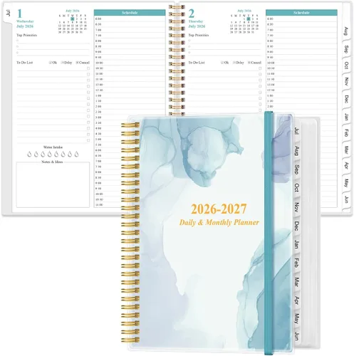 Vista 10 de Agenda diaria y mensual 2026-2027, una página por día, agenda diaria de julio de 2026 a junio de 2027, agenda 2026-2027 con 12 pestañas mensuales