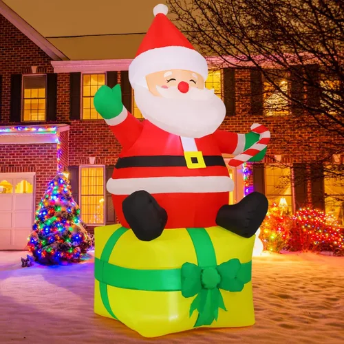 Vista 8 de COMIN Inflables de Navidad de 7 pies para decoración al aire libre, Papá Noel inflable con LED integrados para Navidad, interiores y exteriores
