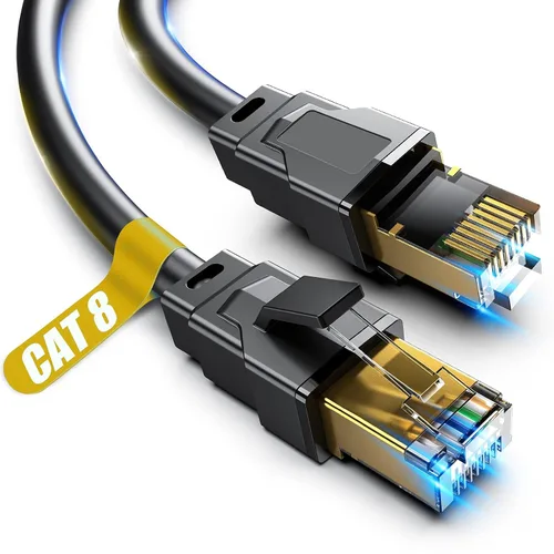 Vista 8 de Cable Ethernet Cat 8 de 1.5, 3, 6, 10, 15, 20, 30, 40, 50, 60 y 100 pies, cable de red Internet resistente de alta velocidad, cable LAN profesional