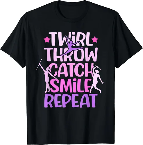 Vista 2 de Twirler Majorettes Twirl Throw Catch Smile Baton Twirling Camiseta, Negro