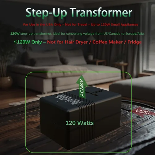 Vista 5 de 120 vatios, convertidor de voltaje de 110 V a 220 V, convertidor de voltaje de 110 a 220, transformador de paso ascendente de 110 V a 220 V