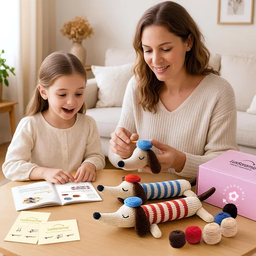 Vista 6 de luxSoramia Kit de ganchillo para principiantes, kit de 2 piezas de perro salchicha para principiantes con tutoriales en video paso a paso, kit