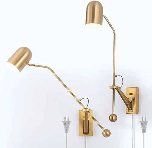 Vista 12 de Juego de 2 apliques de pared modernos con brazo oscilante para enchufar, luces de pared negras giratorias con cable de encendido/apagado