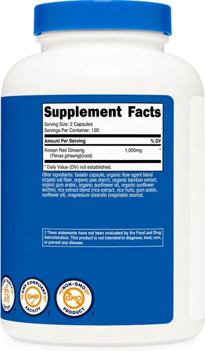 Vista 4 de Nutricost Ginseng coreano 500 mg, 240 cápsulas (2 botellas) – 1000 mg Tamaño de porción extra fuerte – Sin gluten y sin OMG