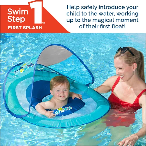 Vista 10 de SwimWays Baby Spring Float with Adjustable Canopy and UPF Sun Protection, Blue Lobster