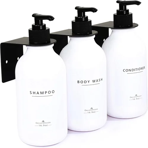 Vista 10 de Dispensador de champú y acondicionador, dispensador de champú para pared de ducha, 3 cámaras, dispensador de jabón de ducha sin taladro, dispensador
