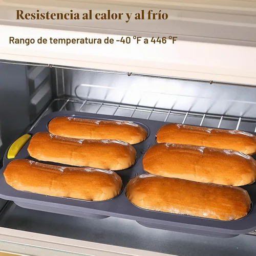 Vista 5 de Molde de silicona para pan de 6 cavidades, molde de pan de masa madre antiadherente y resistente al calor para baguette, moldes de pan para pan 6