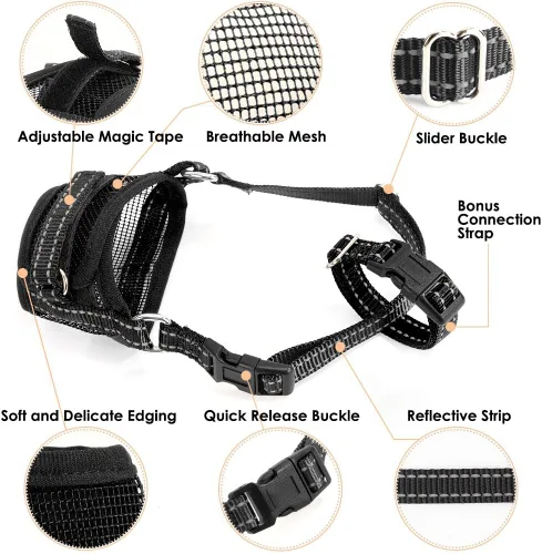 Vista 6 de SlowTon Bozal para perros – Protector bucal de malla suave para perros pequeños, medianos y grandes, Chihuahua, Husky Labrador Retriever, bucle