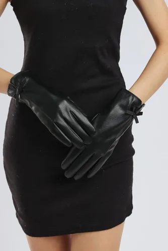 Vista 7 de Sahabowi Guantes de cuero para clima frío Manopla de lana cálida de invierno para mujeres