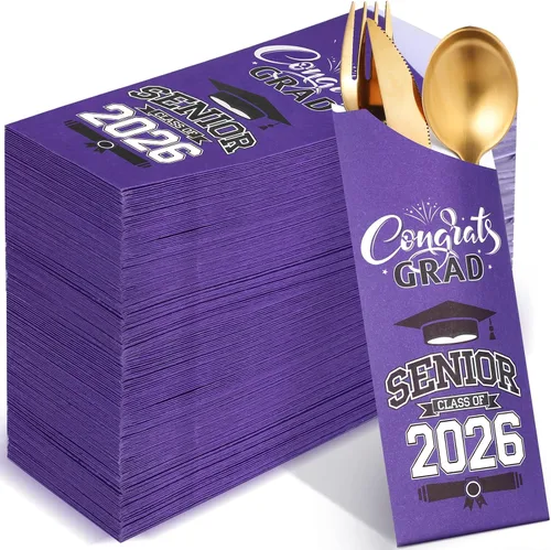 Vista 15 de Ireer 100 bolsas de papel para cubiertos de papel, fundas para utensilios de cocina para fiesta de graduación, decoración de mesa de centro de mesa