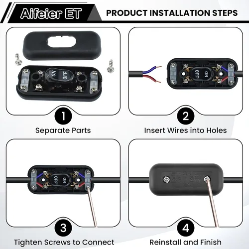 Vista 5 de Aifeier ET Interruptor de cable en línea AC 250V 6A de encendido/apagado Control de lámpara de interruptor basculante para aparato o lámpara de mesa