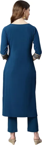 Vista 6 de Janasya Kurta de poli crepé para mujer con pantalón