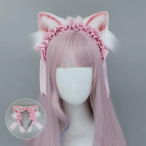 Vista 2 de Peluche con clip de orejas de gato de zorro peludo Lolita con orejas de dibujos animados para mujer diadema de pelo dulce para Halloween fiesta
