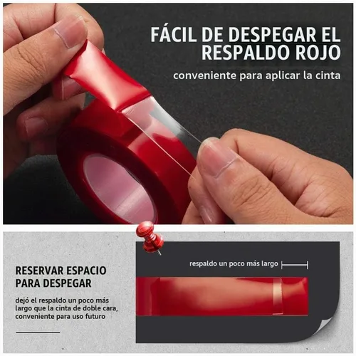 Vista 5 de VERSAF Cinta de Doble Cara Resistente - 1,27 cm x 3 m de Acrílico, Cinta Adhesiva Fuerte Extraíble de Doble Cara para Montaje, Transparente