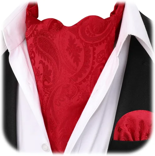 Vista 16 de HISDERN Corbatas Ascot para hombre, set de corbata y pañuelo de bolsillo Paisley con estampado floral clásico, corbata autoajustable para hombre