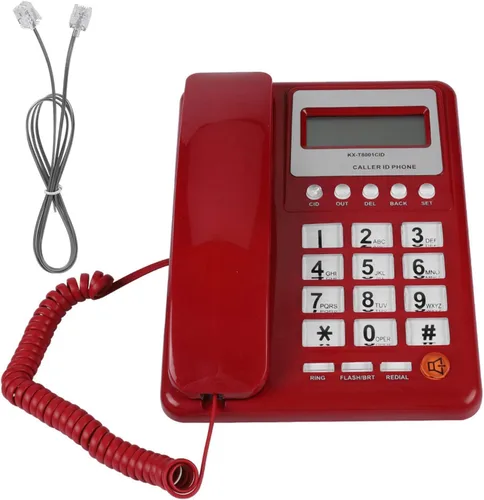 Vista 7 de KXT8001 Teléfono estándar con cable, teléfono fijo rojo con pantalla LCD, teléfono de escritorio para oficina en casa escuela hotel, teléfonos fijos