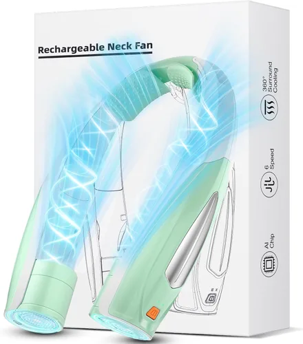 Vista 15 de Hionly Ventilador de cuello AI, ventilador personal portátil ajustable de 6 velocidades, recargable, batería de 6000 mAh de enfriamiento más rápido