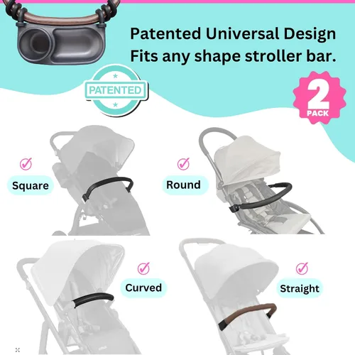 Vista 5 de Bandeja universal para refrigerios para cochecito, soporte para tazas, paquete de 2 barras de parachoques