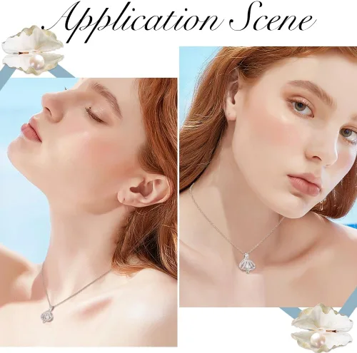 Vista 5 de Beebeecraft Jaula de perlas de plata de ley con forma de concha de mar, dije de jaula con circonita cúbica para pulseras, collares, aretes, joyería
