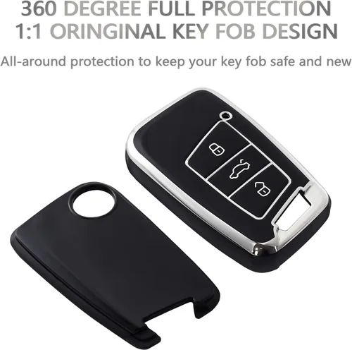 Vista 3 de OFFCURVE - Funda para llavero Volkswagen con carcasa de TPU suave, protector completo para llavero de 3 botones, compatible con Jetta, Beetle