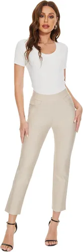 Vista 6 de Ginasy Pantalones de vestir negros para mujer, de negocios, casuales, de cintura alta, elásticos, para el trabajo, pierna recta, pantalones